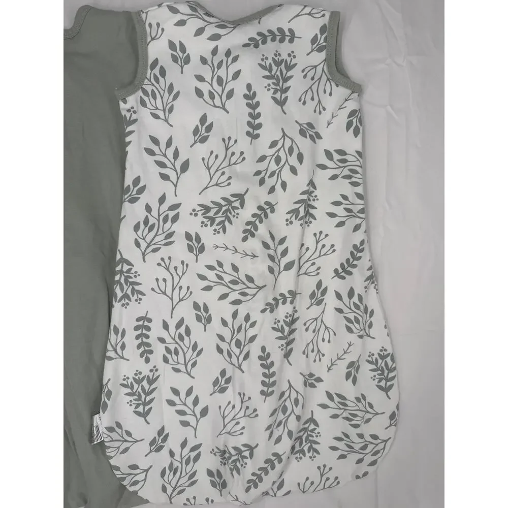 lot of 3 Yoofoss sleep sack leaves print and solid green 0-6m organic cotton